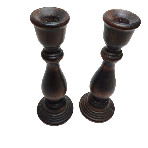 Handcrafted Wooden Rustic Candlesticks 7-Inch Tall Green Felt Base Set of 2 - Picture 5 of 6